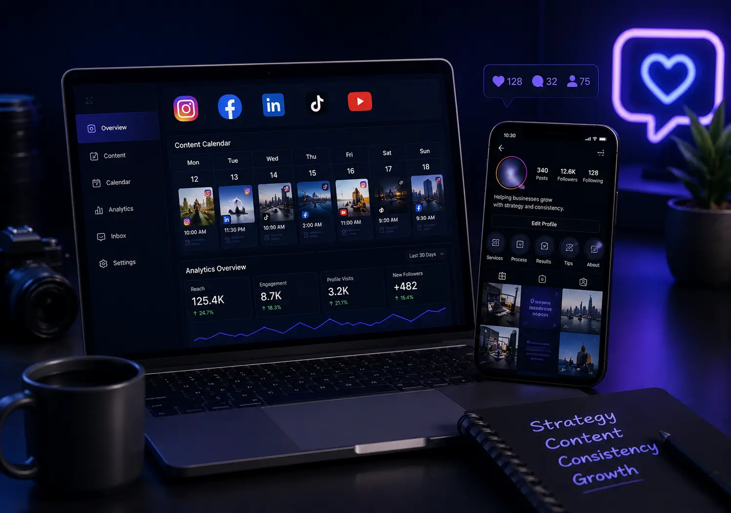 Social Media Management — Social media apps and consistent content presence