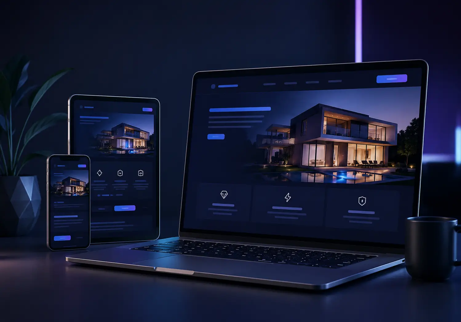 Website Design & Development — Custom websites that convert visitors into clients, shown on laptop and mobile